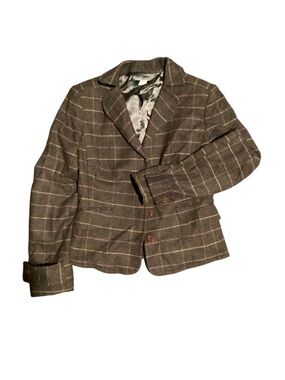 J. Crew Brown Wool Windowpane Blazer with Pink & Cream Accents